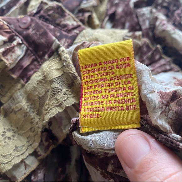 Y2K Lloyd Williams Blouse Woman Small Crinkle Sheer Lace Bell Sleeve Forestfairy - Picture 10 of 16